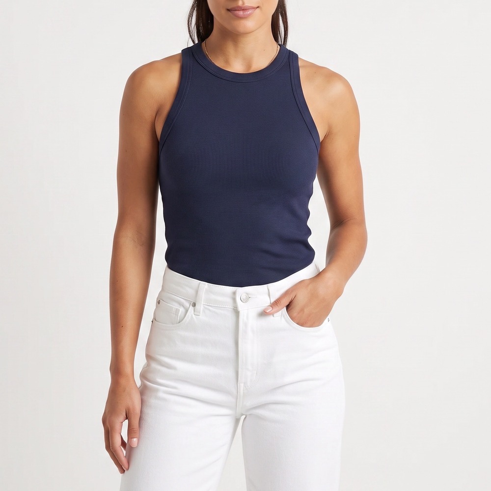 A New Day Tank Top Womens Large Ribbed Navy Blue Sleeveless Excellent